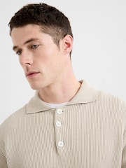French Connection Natural Cotton Ribbed Heavy Knit Long Sleeve Polo Shirt - Image 5 of 5