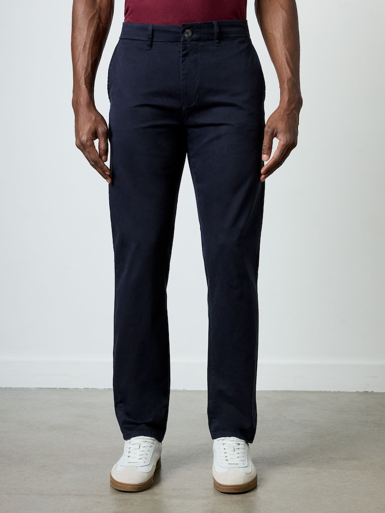 French Connection Blue Cotton Stretch Regular Fit Chino Trousers - Image 1 of 4 French Connection Blue Cotton Stretch Regular Fit Chino Trousers - Image 1 of 4