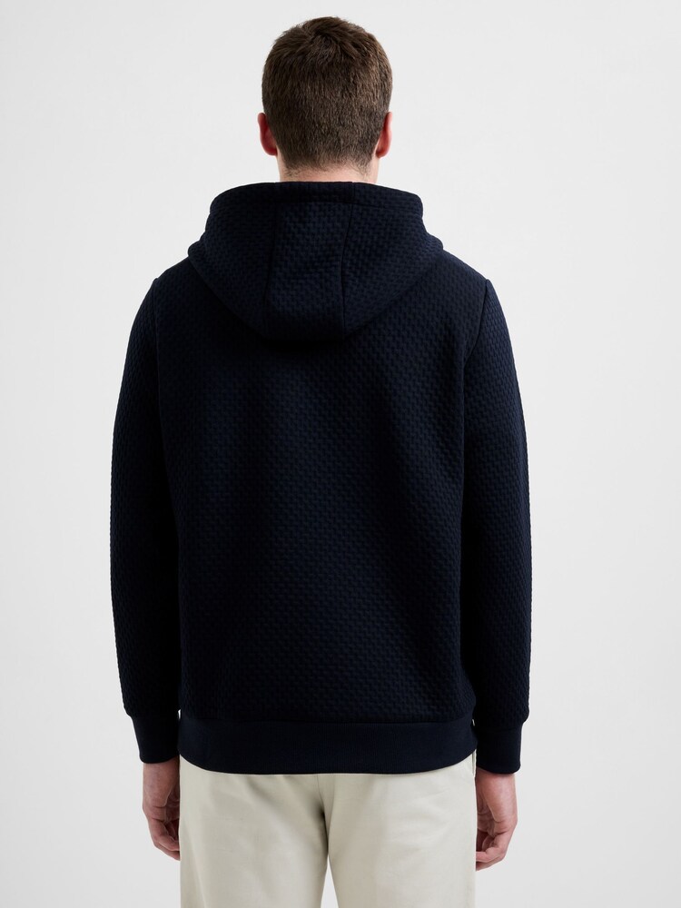 French Connection Blue Waffle Knit Hoodie with Kangaroo Pocket - Image 2 of 5
