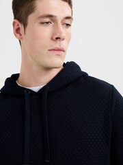 French Connection Blue Waffle Knit Hoodie with Kangaroo Pocket - Image 4 of 5