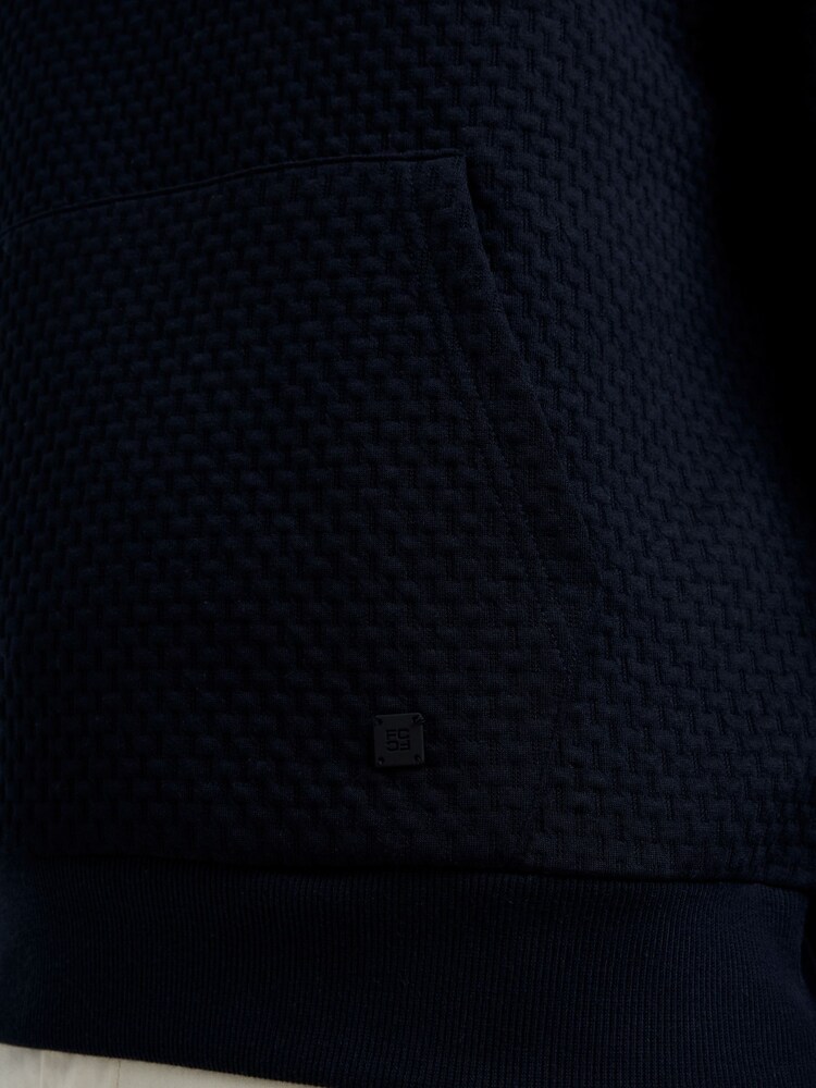 French Connection Blue Waffle Knit Hoodie with Kangaroo Pocket - Image 5 of 5