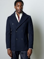 French Connection Blue Wool Blend Double Breasted Peacoat - Image 1 of 6