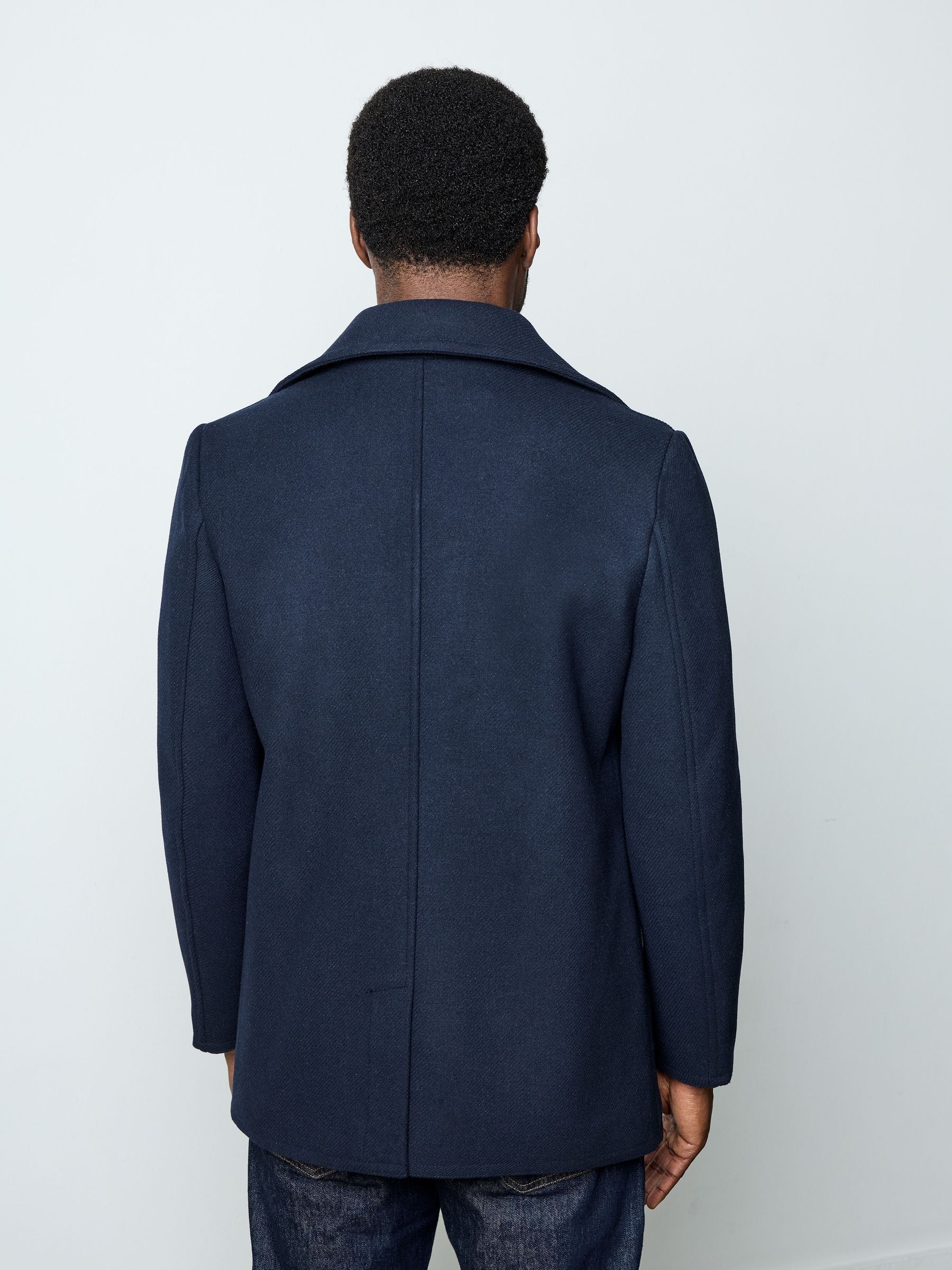 Buy French Connection Blue Wool Blend Double Breasted Peacoat from