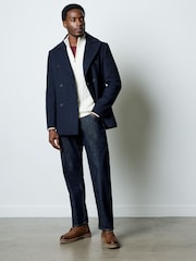 French Connection Blue Wool Blend Double Breasted Peacoat - Image 5 of 6