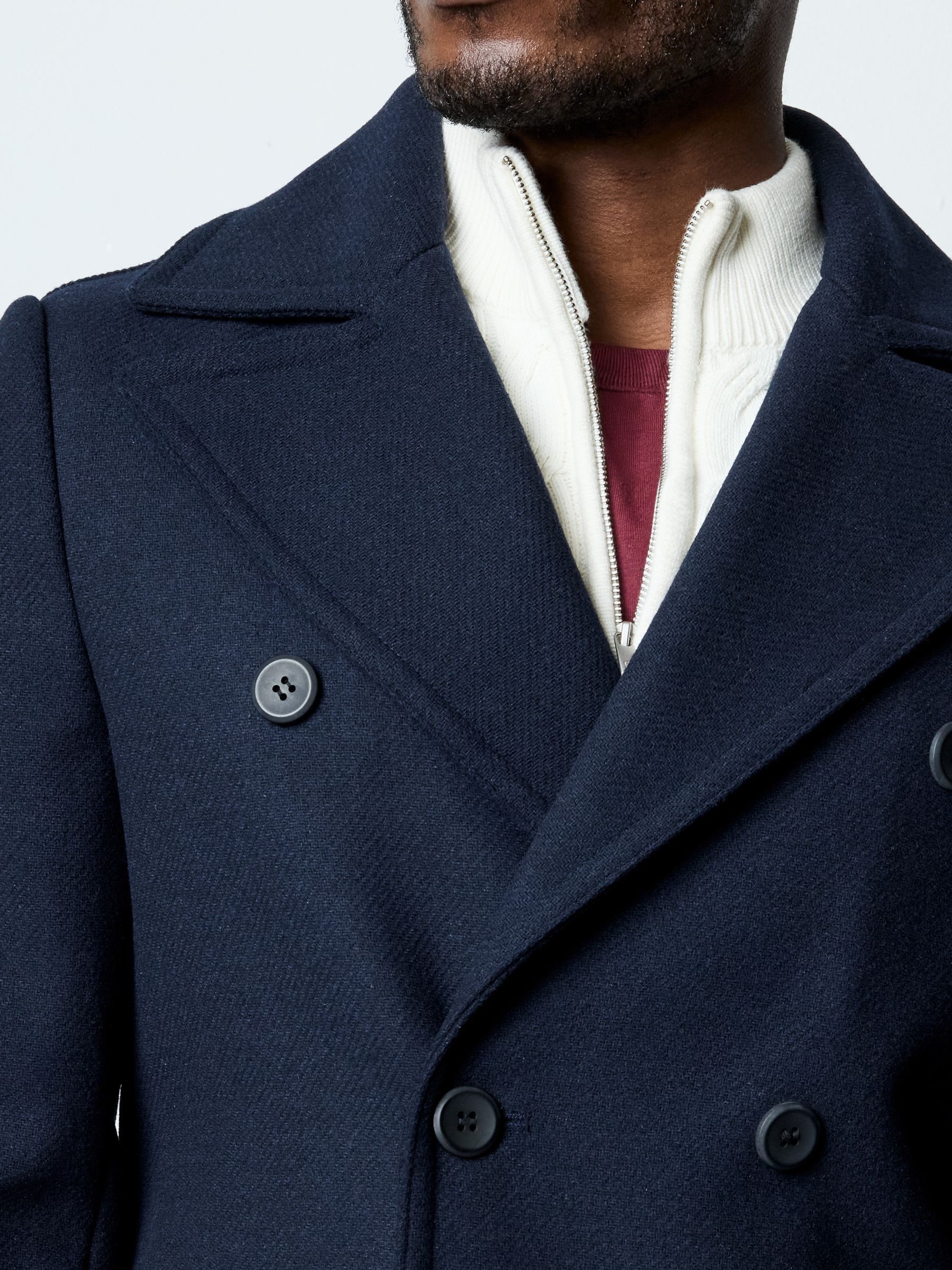 Buy French Connection Blue Wool Blend Double Breasted Peacoat from
