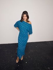 Never Fully Dressed Blue Plisse Tilly Petite Dress - Image 4 of 5