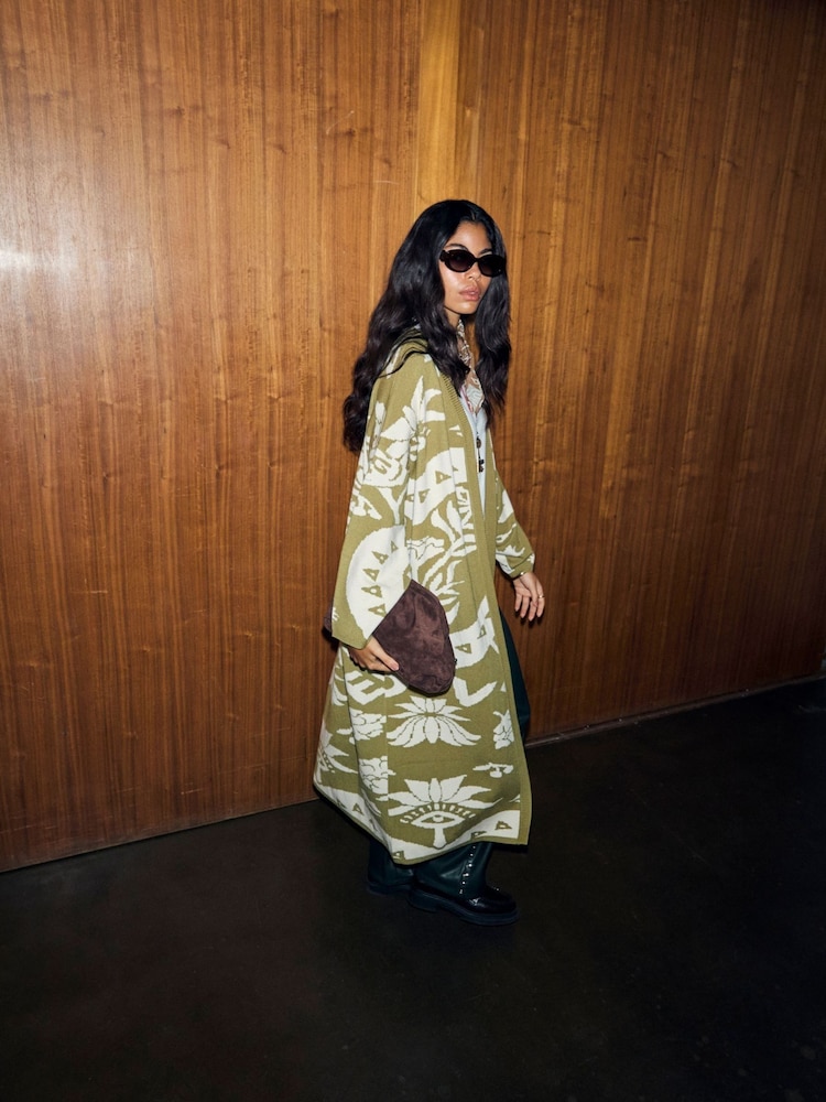 Never Fully Dressed Green Olive Amara Knit Coatigan - Image 2 of 4 Never Fully Dressed Green Olive Amara Knit Coatigan - Image 2 of 4