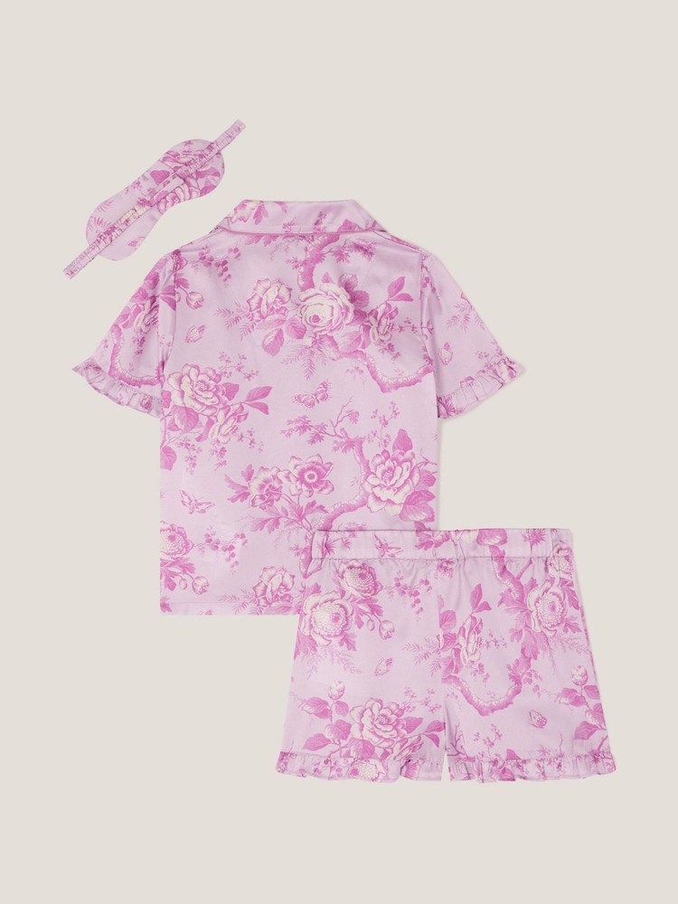 Monsoon Purple Floral Satin Short Pyjamas & Sleep Mask Set - Image 2 of 3 Monsoon Purple Floral Satin Short Pyjamas & Sleep Mask Set - Image 2 of 3