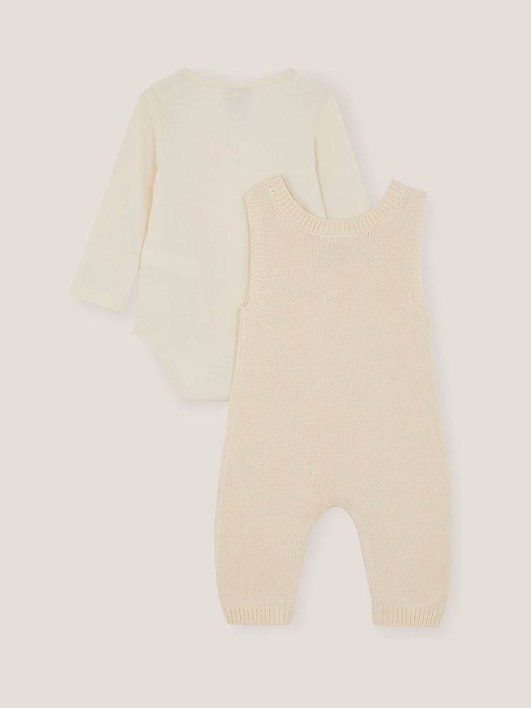 Monsoon Natural Newborn Polar Bear Knitted Dungarees Set - Image 1 of 3