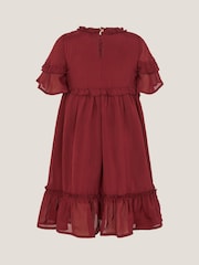 Monsoon Red Frilly Smocked Satin Dress - Image 2 of 3