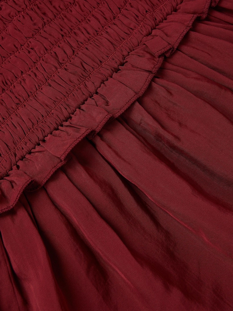 Monsoon Red Frilly Smocked Satin Dress - Image 3 of 3 Monsoon Red Frilly Smocked Satin Dress - Image 3 of 3