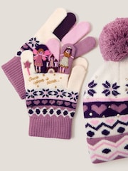 Monsoon Pink Princess Fair Isle Pattern Bobble Hat & Gloves Set - Image 2 of 2