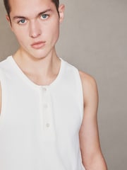 White Ribbed Henley Vest - Image 1 of 8
