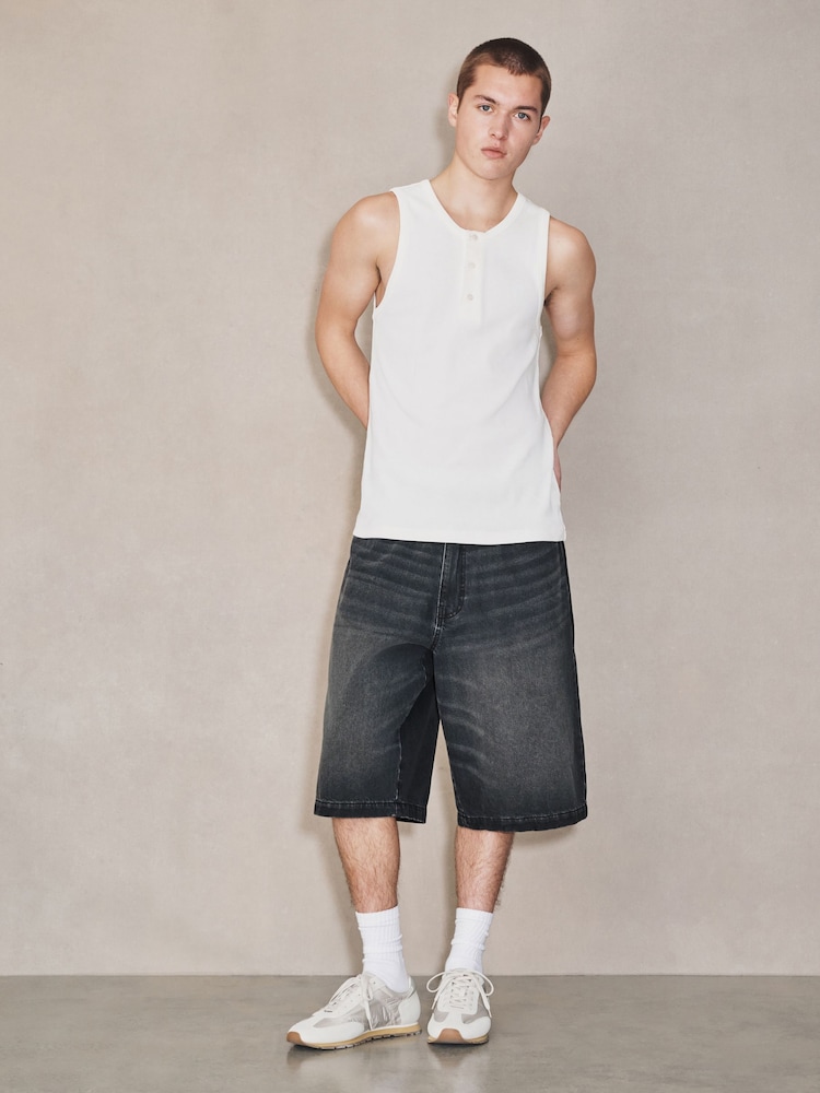 White Ribbed Henley Vest - Image 2 of 8