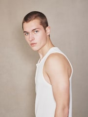 White Ribbed Henley Vest - Image 5 of 8