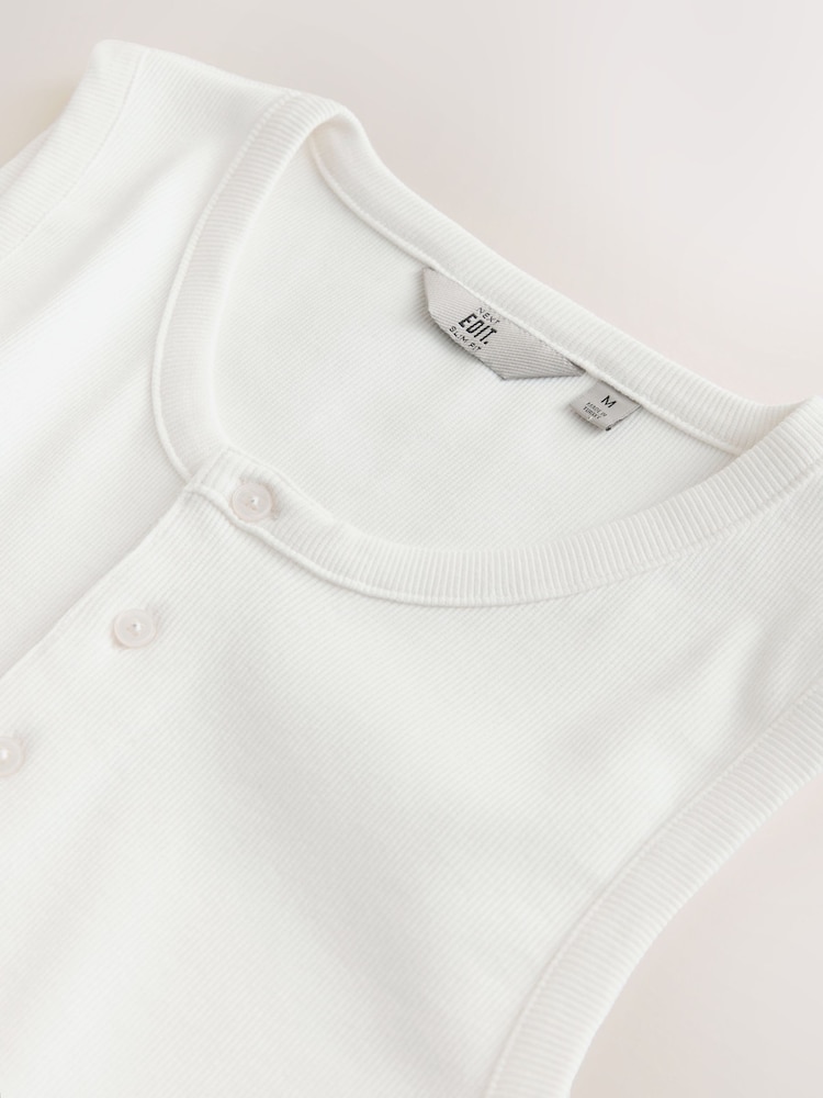 White Ribbed Henley Vest - Image 8 of 8