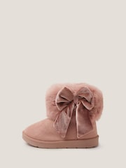 Monsoon Pink Baby Bow Faux Fur Boots - Image 1 of 3