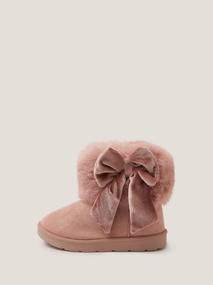 Monsoon Pink Baby Bow Faux Fur Boots - Image 1 of 3 Monsoon Pink Baby Bow Faux Fur Boots - Image 1 of 3