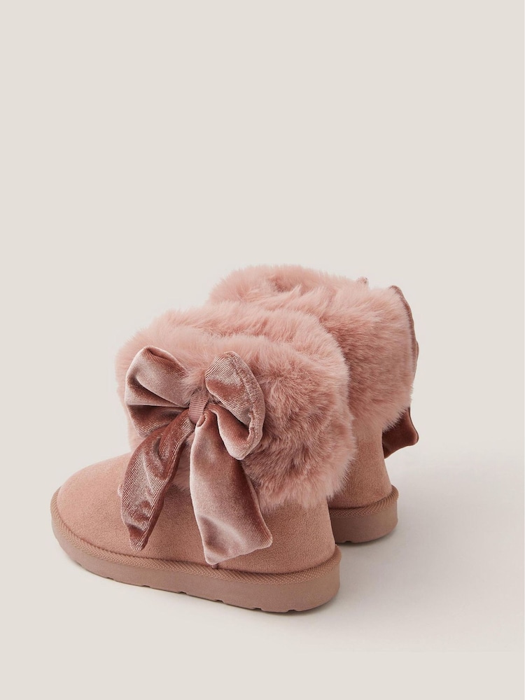 Monsoon Pink Baby Bow Faux Fur Boots - Image 2 of 3 Monsoon Pink Baby Bow Faux Fur Boots - Image 2 of 3