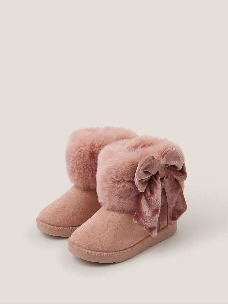 Monsoon Pink Baby Bow Faux Fur Boots - Image 3 of 3 Monsoon Pink Baby Bow Faux Fur Boots - Image 3 of 3