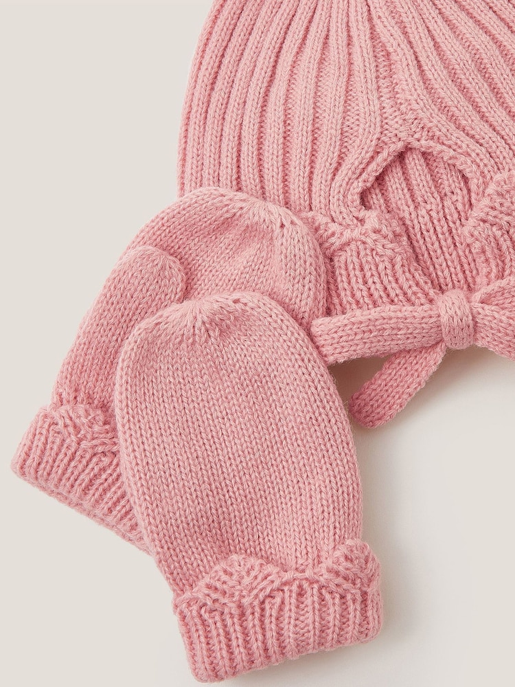 Monsoon Pink Baby Bonnet & Mitten Set - Image 3 of 3 Monsoon Pink Baby Bonnet & Mitten Set - Image 3 of 3