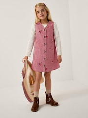 Monsoon Pink Embroidered Corduroy Pinafore Dress - Image 1 of 1