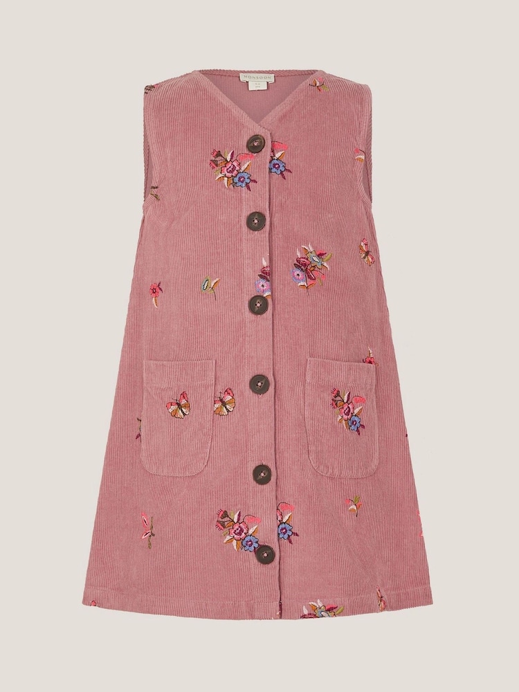 Monsoon Pink Embroidered Corduroy Pinafore Dress - Image 2 of 4