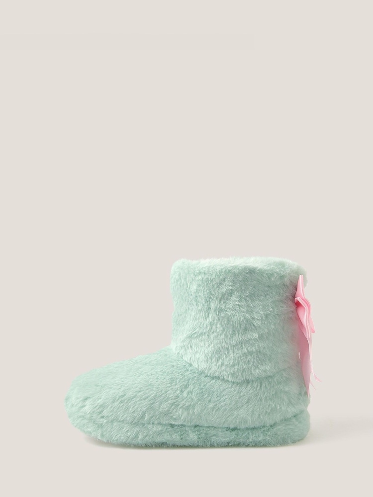 Monsoon Green Fluffy Bow Slipper Boots - Image 1 of 3