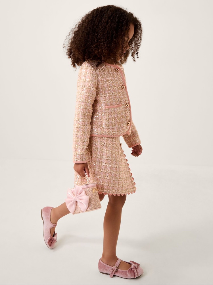 Monsoon Pink Tweed Sequin Button Jacket - Image 1 of 1 Monsoon Pink Tweed Sequin Button Jacket - Image 1 of 1