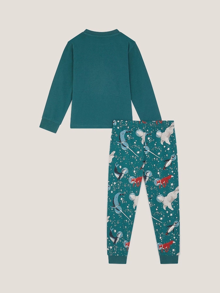 Monsoon Green Glow In The Dark Space Pyjamas Set - Image 2 of 3
