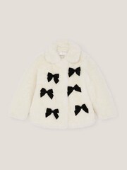 Monsoon Cream Bow Faux Fur Coat - Image 1 of 3