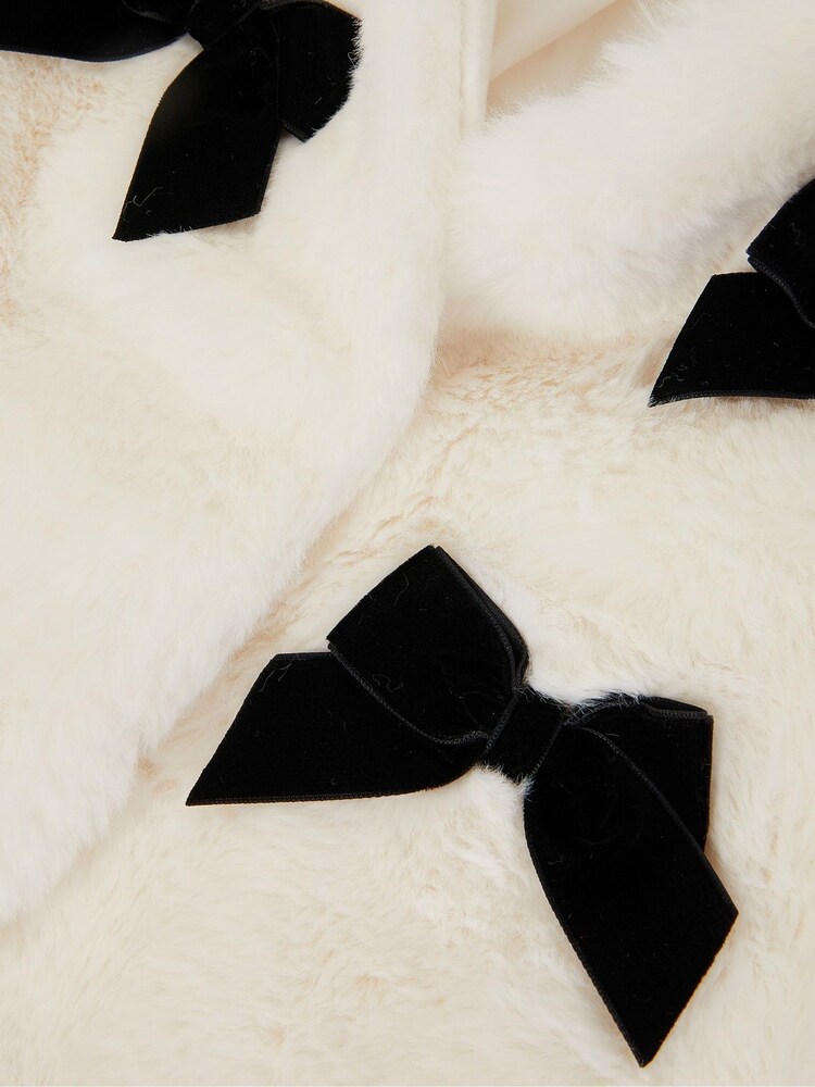 Monsoon Cream Bow Faux Fur Coat - Image 3 of 3