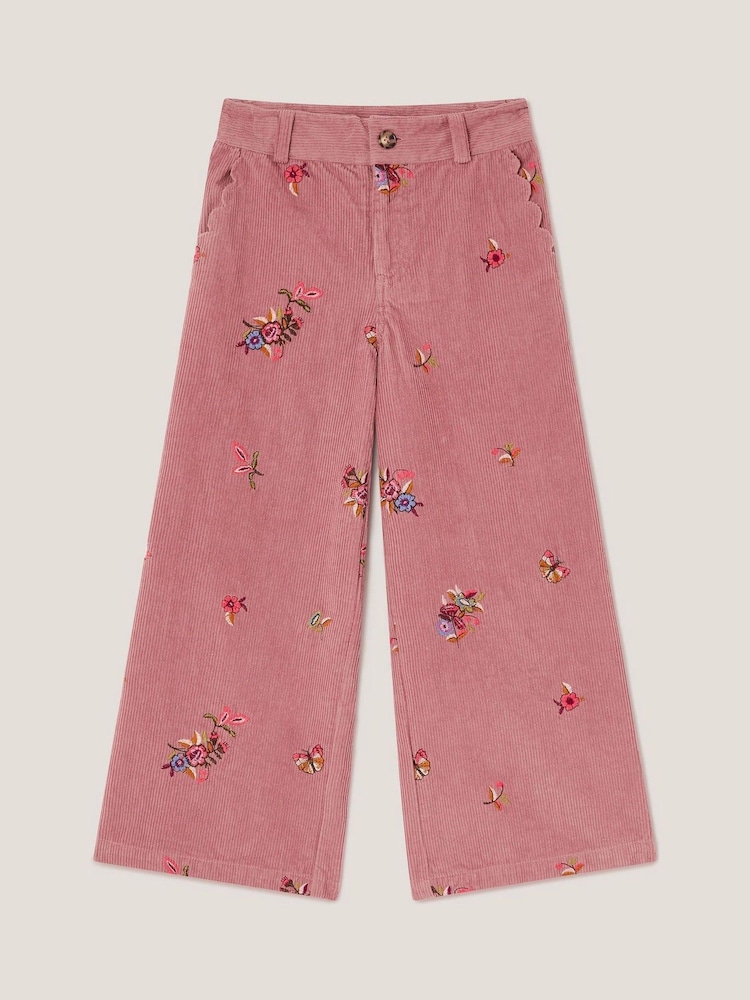 Monsoon Pink Embroidered Corduroy Wide Leg Trousers - Image 2 of 4 Monsoon Pink Embroidered Corduroy Wide Leg Trousers - Image 2 of 4