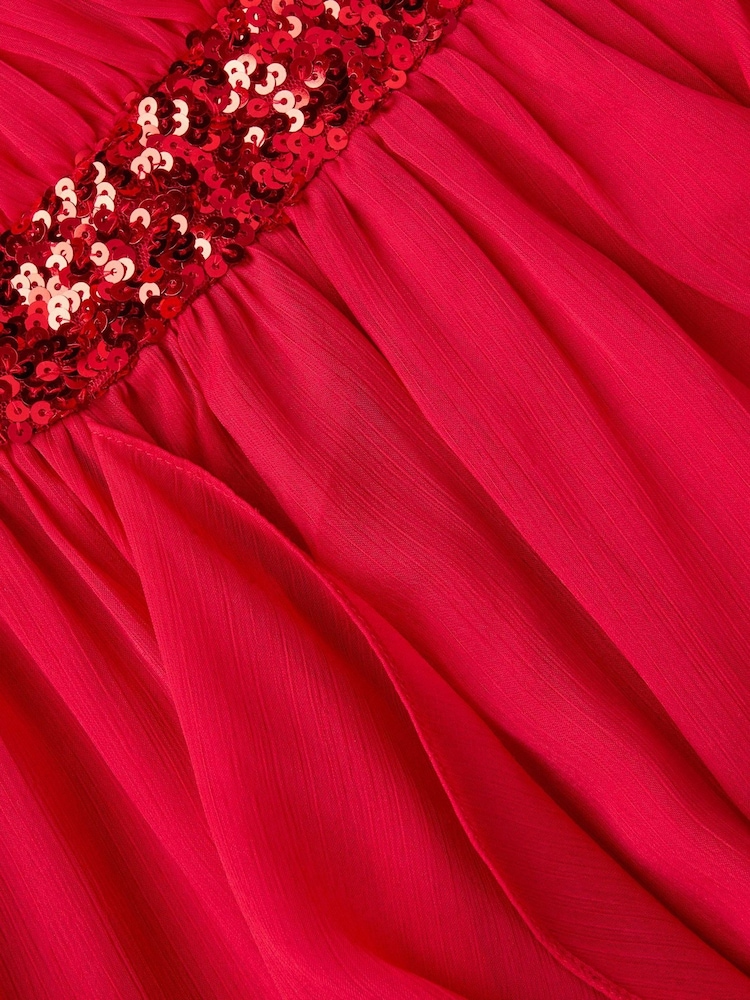 Monsoon Red Clemmie Sequin Chiffon Prom Dress - Image 3 of 3