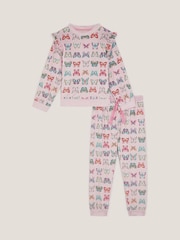 Monsoon Pink Butterfly Print Long Pyjamas Set - Image 1 of 3