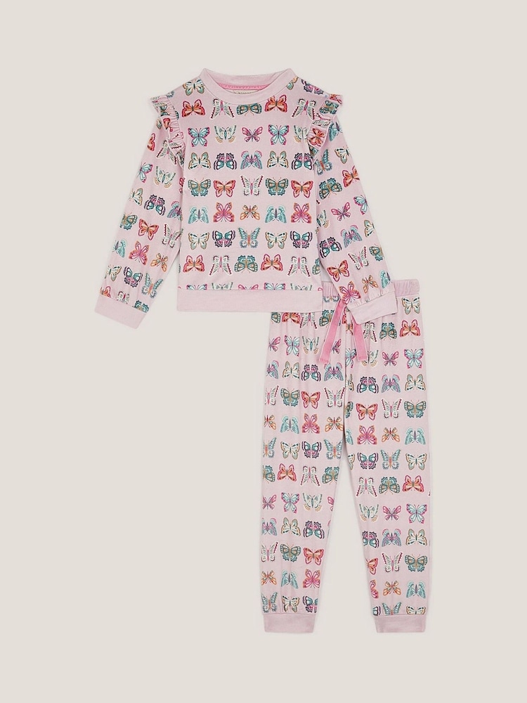 Monsoon Pink Butterfly Print Long Pyjamas Set - Image 1 of 3 Monsoon Pink Butterfly Print Long Pyjamas Set - Image 1 of 3