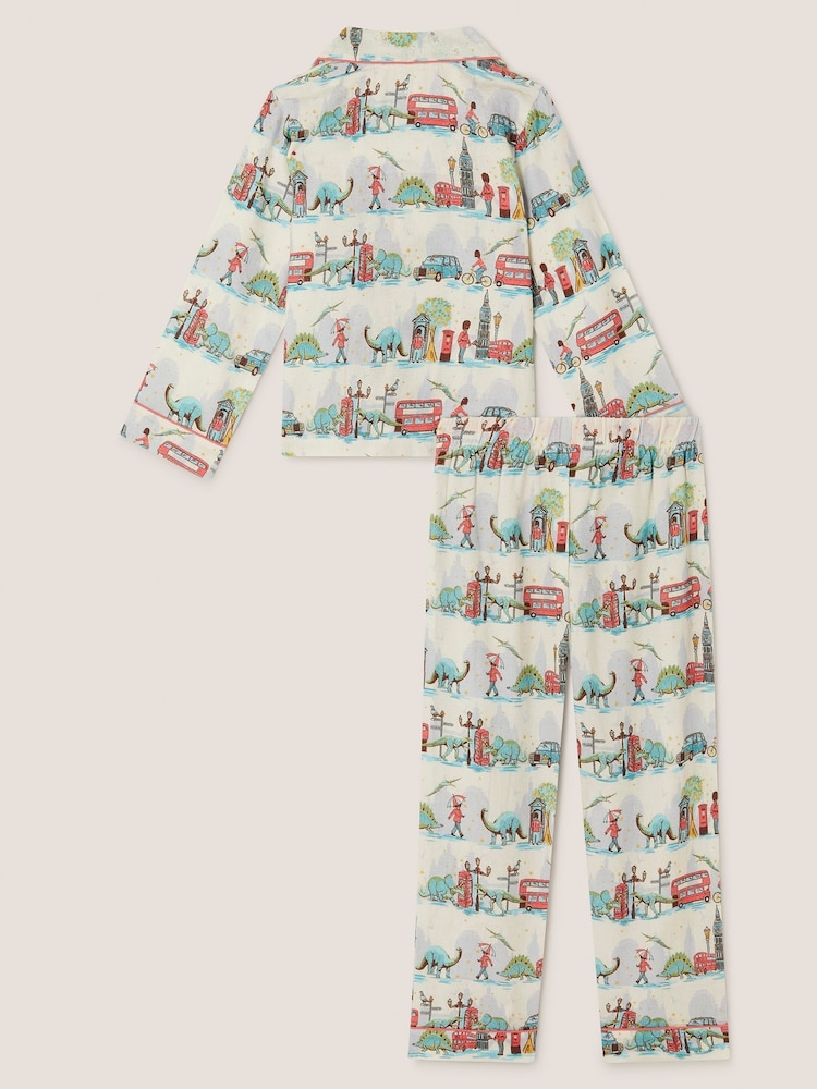 Monsoon Natural Dinosaur London Print Long Pyjamas Set - Image 2 of 3