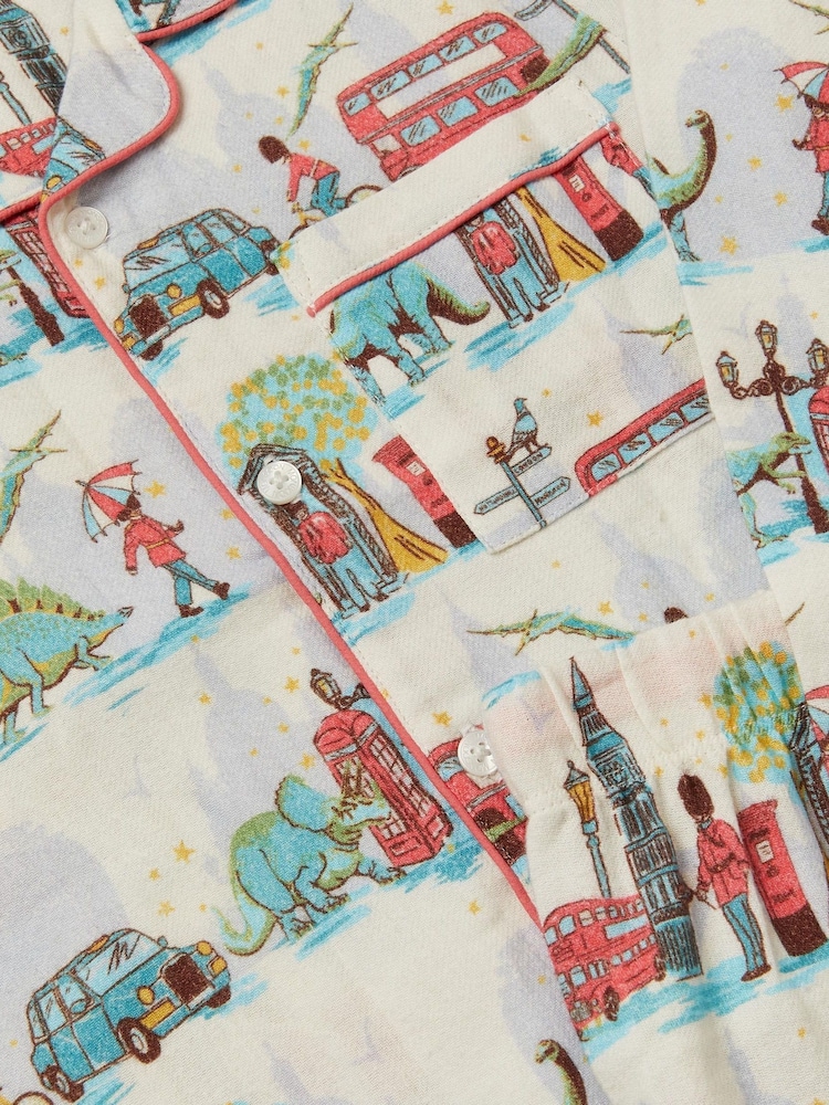 Monsoon Natural Dinosaur London Print Long Pyjamas Set - Image 3 of 3