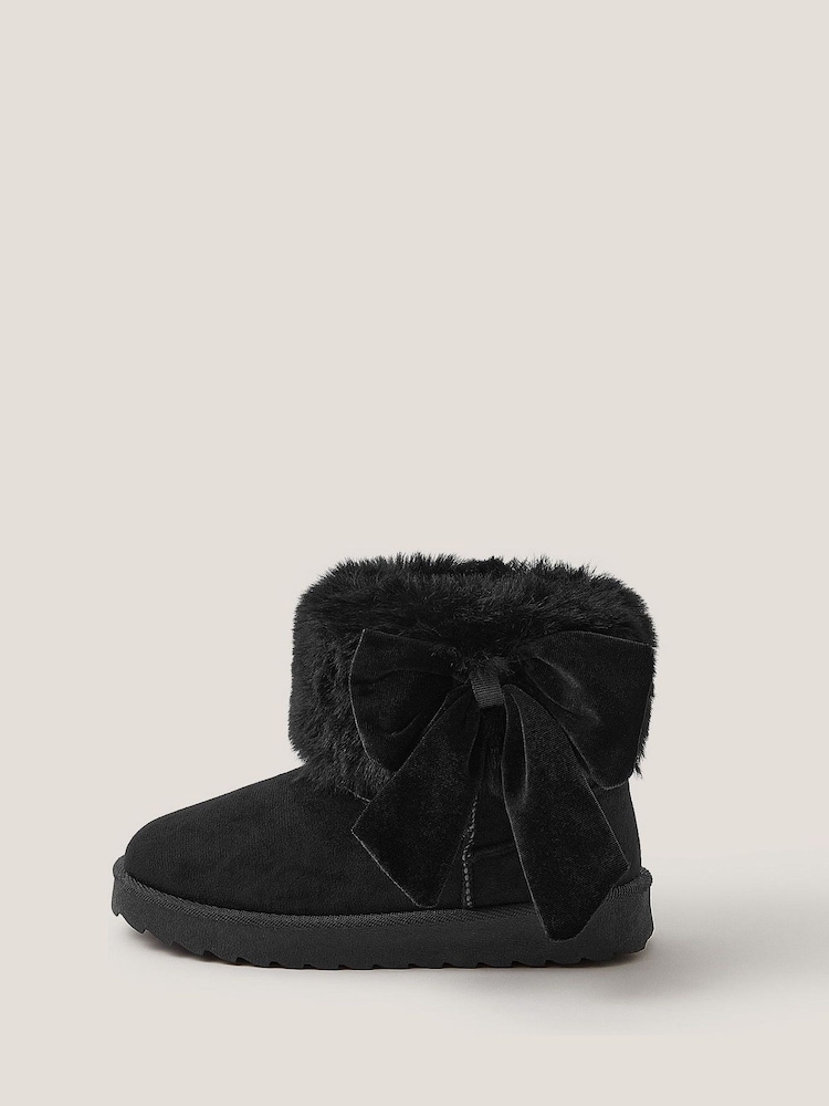 Monsoon Black Bow Faux Fur Suedette Ankle Boots - Image 1 of 3