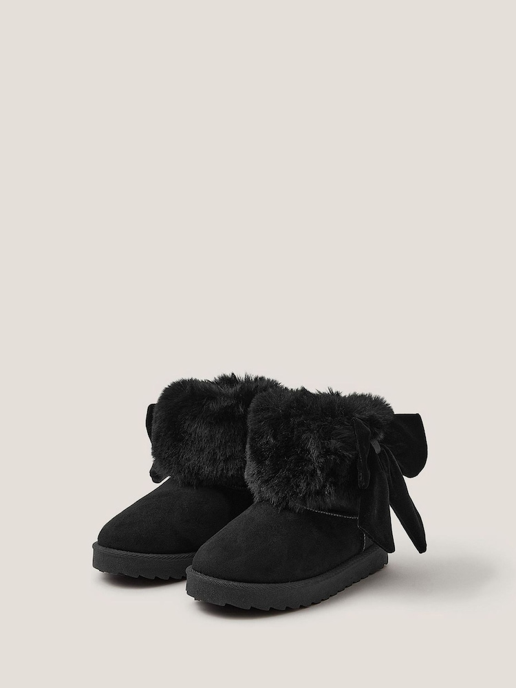 Monsoon Black Bow Faux Fur Suedette Ankle Boots - Image 2 of 3