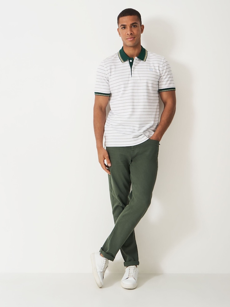 Crew Clothing White Tipped Striped Polo Shirt - Image 2 of 5 Crew Clothing White Tipped Striped Polo Shirt - Image 2 of 5