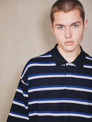 Navy EDIT Horizontal Stripe Oversized Polo Shirt - Image 1 of 16