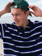 Navy EDIT Horizontal Stripe Oversized Polo Shirt - Image 11 of 16