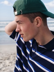 Navy EDIT Horizontal Stripe Oversized Polo Shirt - Image 13 of 16