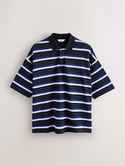 Navy EDIT Horizontal Stripe Oversized Polo Shirt - Image 14 of 16