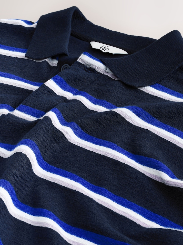 Navy EDIT Horizontal Stripe Oversized Polo Shirt - Image 16 of 16