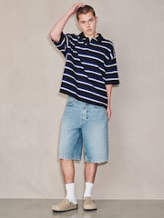 Navy EDIT Horizontal Stripe Oversized Polo Shirt - Image 2 of 16