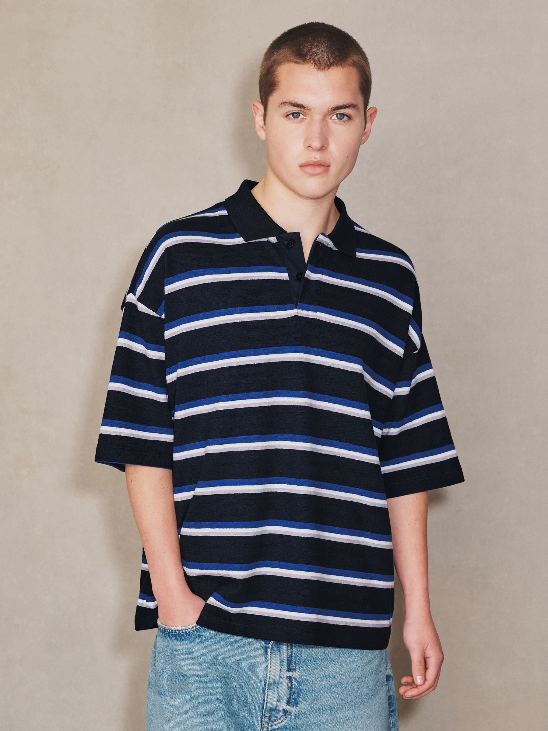 Buy Navy EDIT Horizontal Stripe Oversized Polo Shirt from Next USA