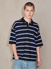 Navy EDIT Horizontal Stripe Oversized Polo Shirt - Image 4 of 16