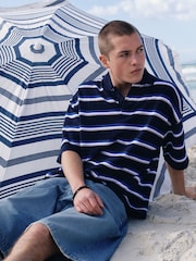 Navy EDIT Horizontal Stripe Oversized Polo Shirt - Image 8 of 16